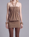 Draped Halter Mini Dress with Studded Skirt and Open Back