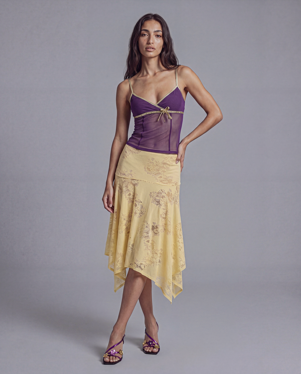 Sheer Mesh Tie Front Camisole