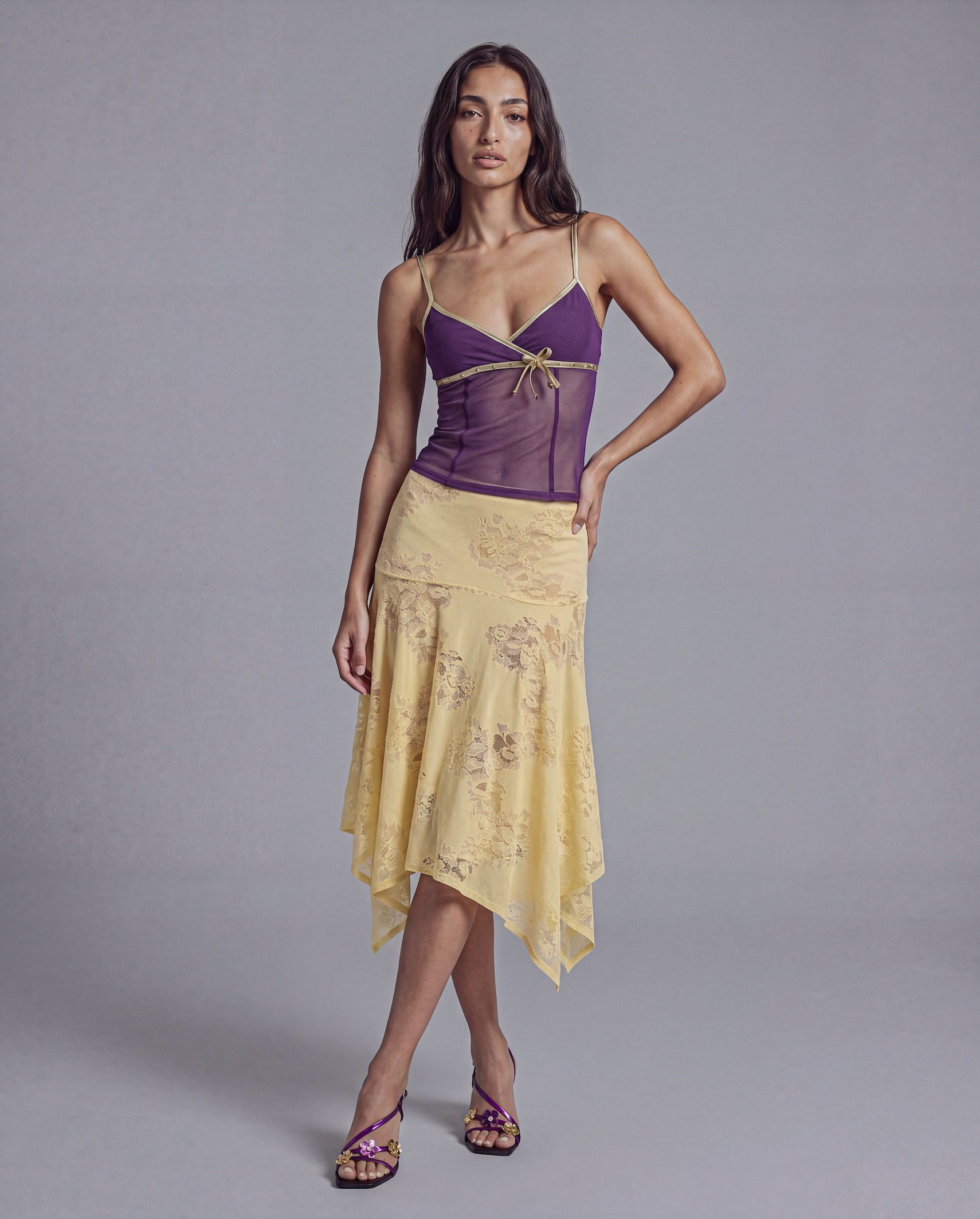 Sheer Mesh Tie Front Camisole