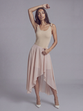 Asymmetric Chiffon Midi Dress with Tie Shoulder Straps and Layered Sheer Skirt
