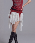 Lace Layered Mini Skirt with Corset Waist and Asymmetric Panels