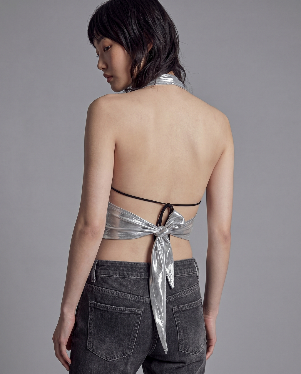 Metallic Drape Halter Top