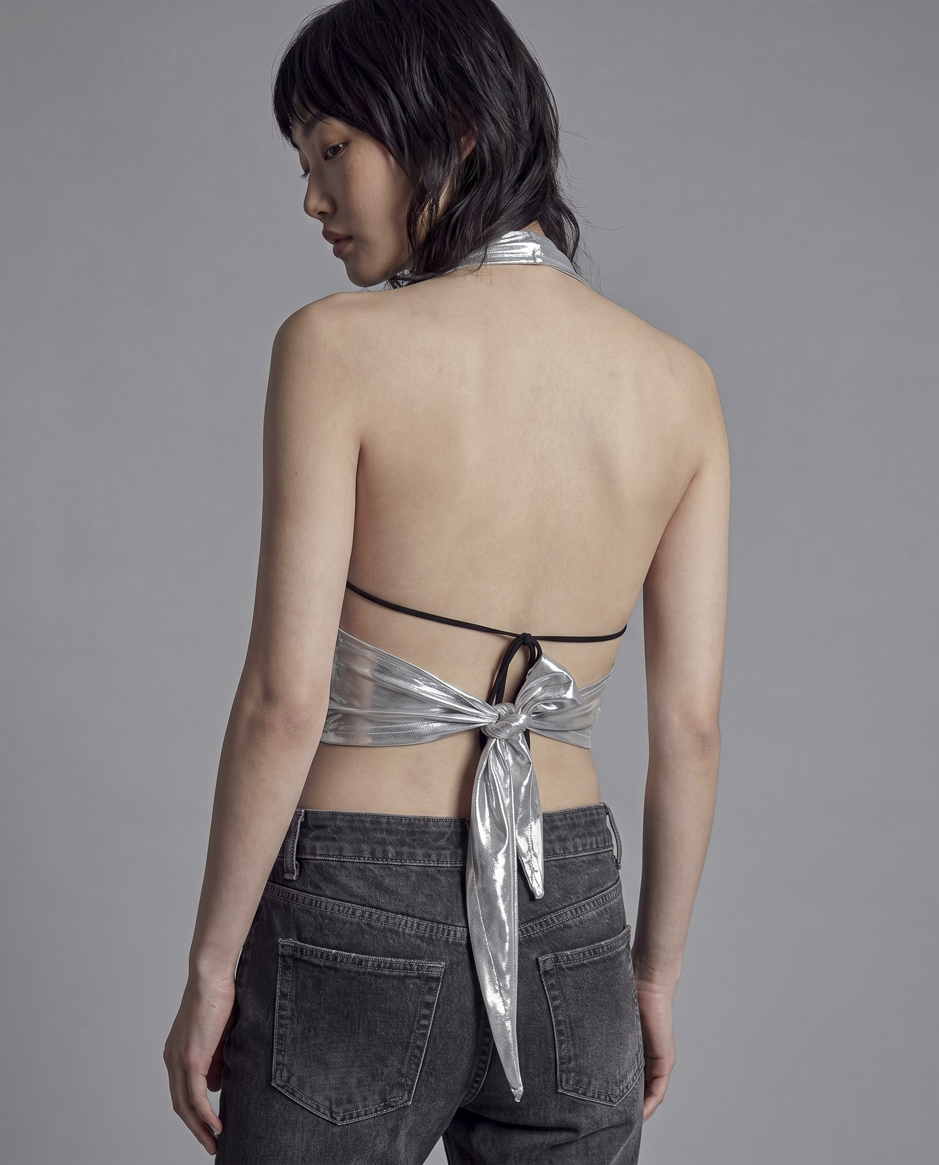 Metallic Drape Halter Top