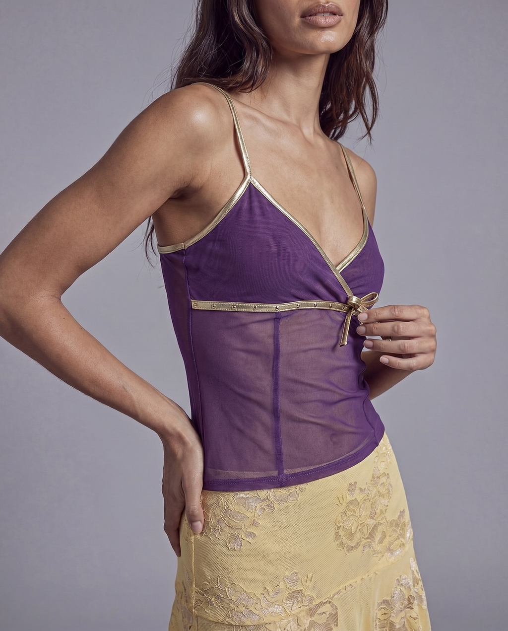 Sheer Mesh Tie Front Camisole