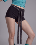 High Waist Stretch Mini Shorts with Studded Wrap Belt Detail
