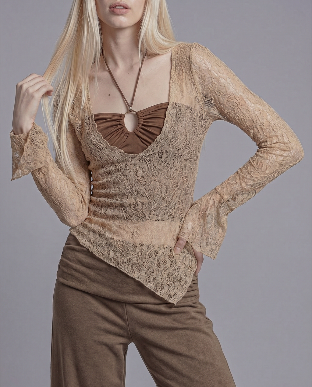 Sheer Long Sleeve Layered 2-Piece Top Set