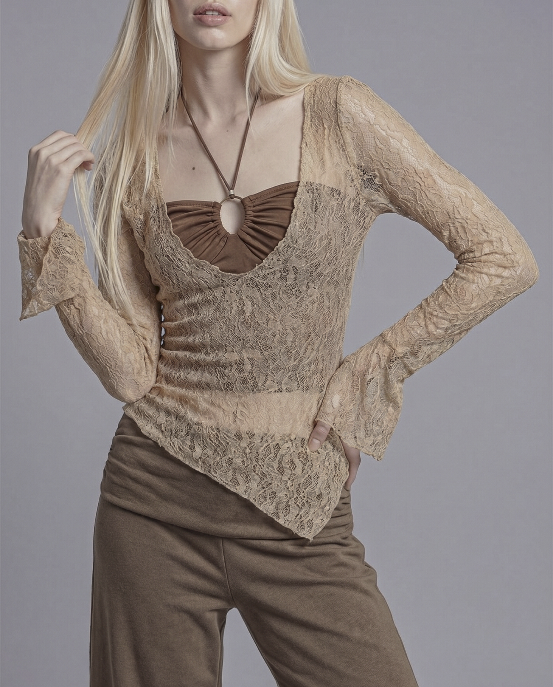 Sheer Long Sleeve Layered 2-Piece Top Set
