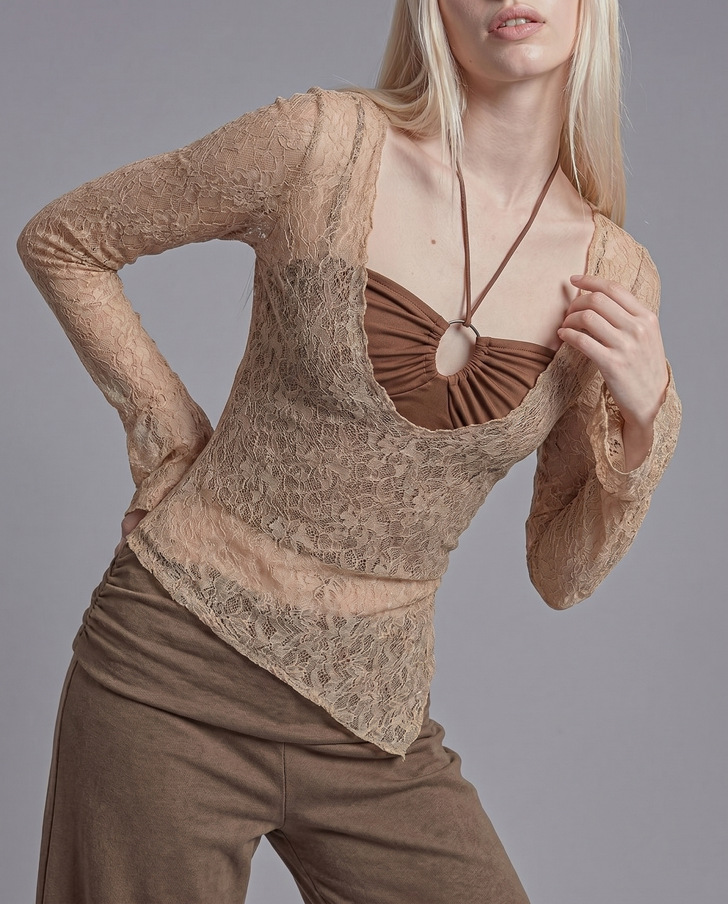 Sheer Long Sleeve Layered 2-Piece Top Set