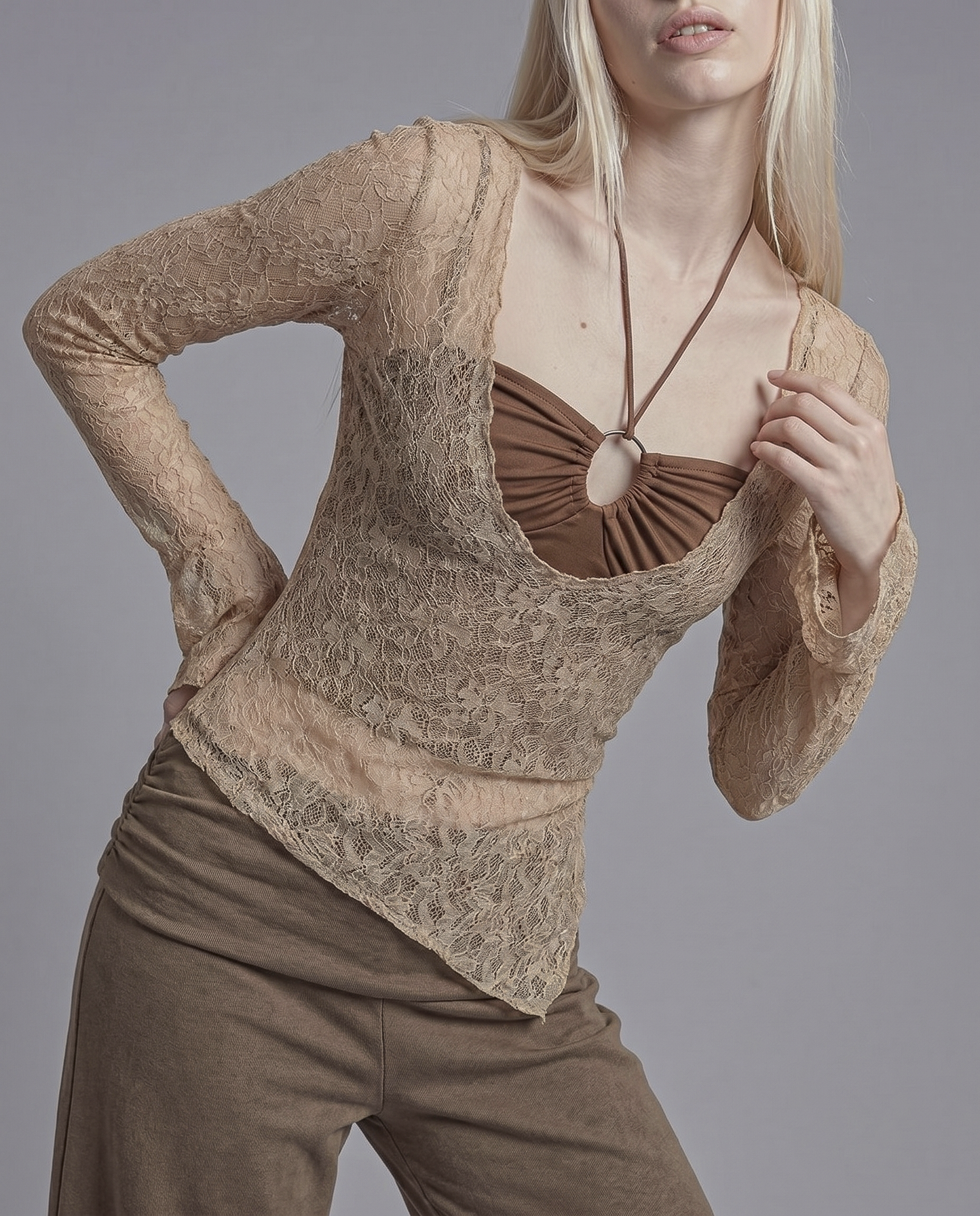 Sheer Long Sleeve Layered 2-Piece Top Set