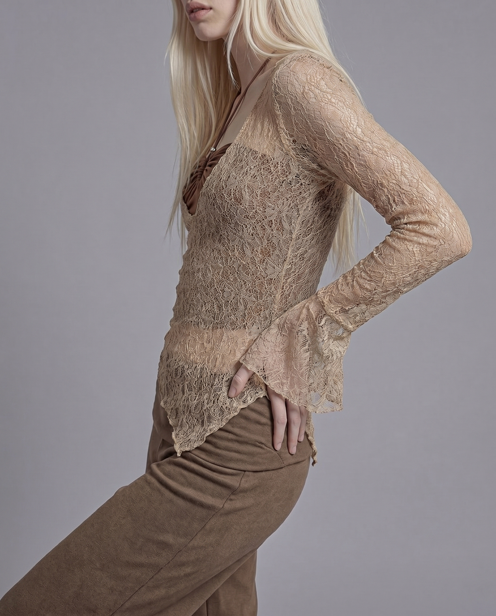 Sheer Long Sleeve Layered 2-Piece Top Set