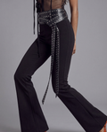 High Waist Flare Pants with Studded Wrap Belt
