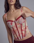 Floral Corset Top with Contrast Mock Boning