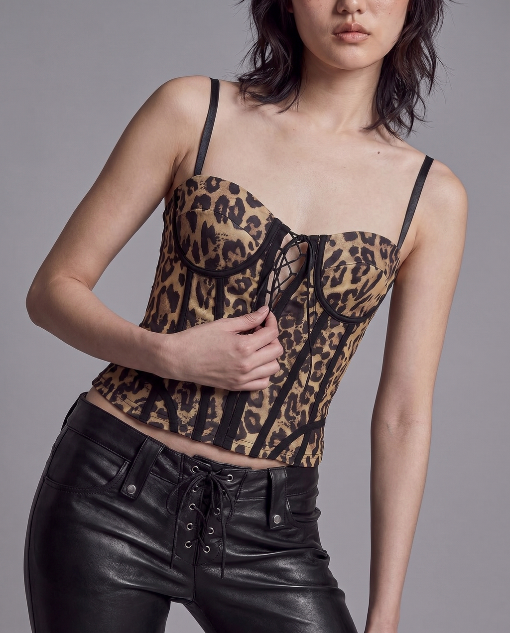 Leopard Lace-Up Corset Top