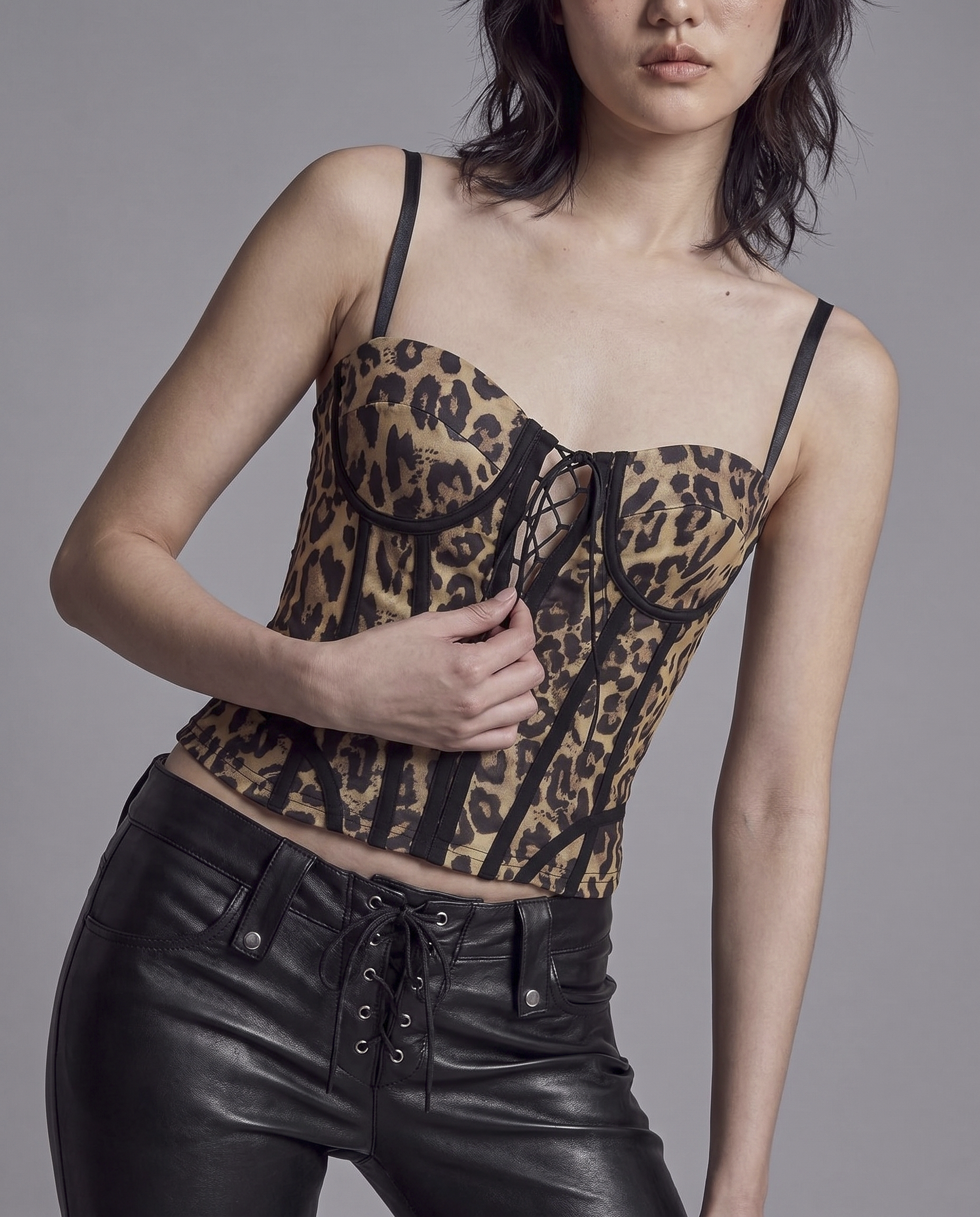 Leopard Lace-Up Corset Top