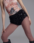 Textured Sequin Fringe Micro Shorts