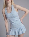 Button Embellished Halter Top and Ruffle Mini Skirt 2-Piece Set