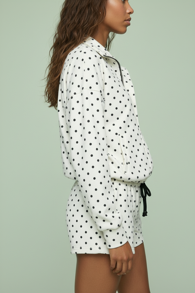 Polka Dot Half Zip Windbreaker Shorts Set