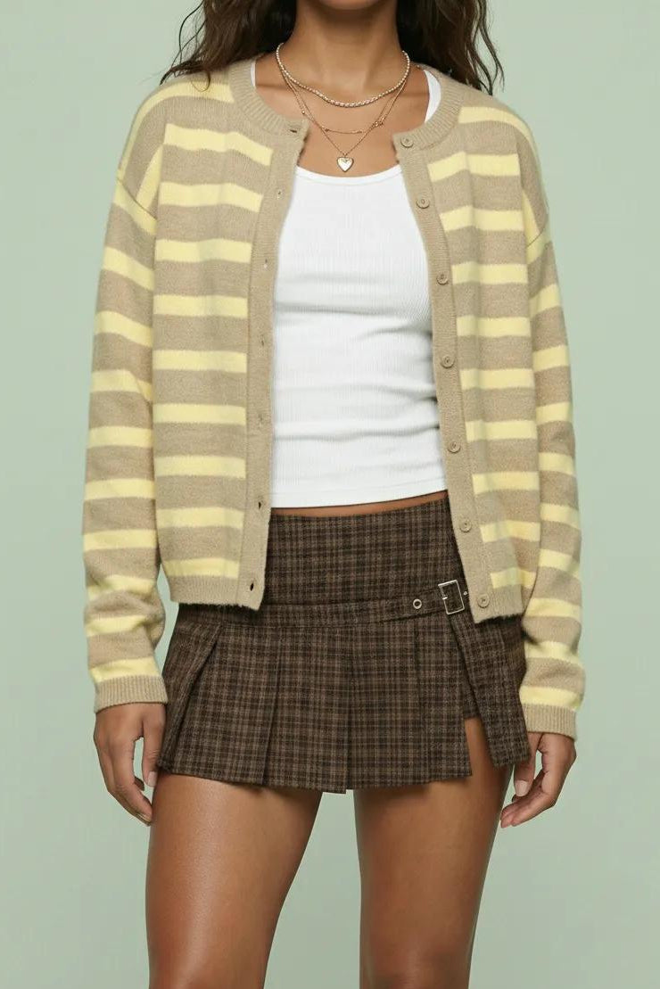 Striped Button Front Knit Cardigan