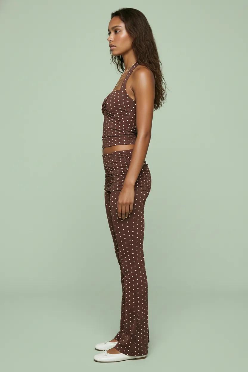 Polka Dot Halter Top and Foldover Pants Set