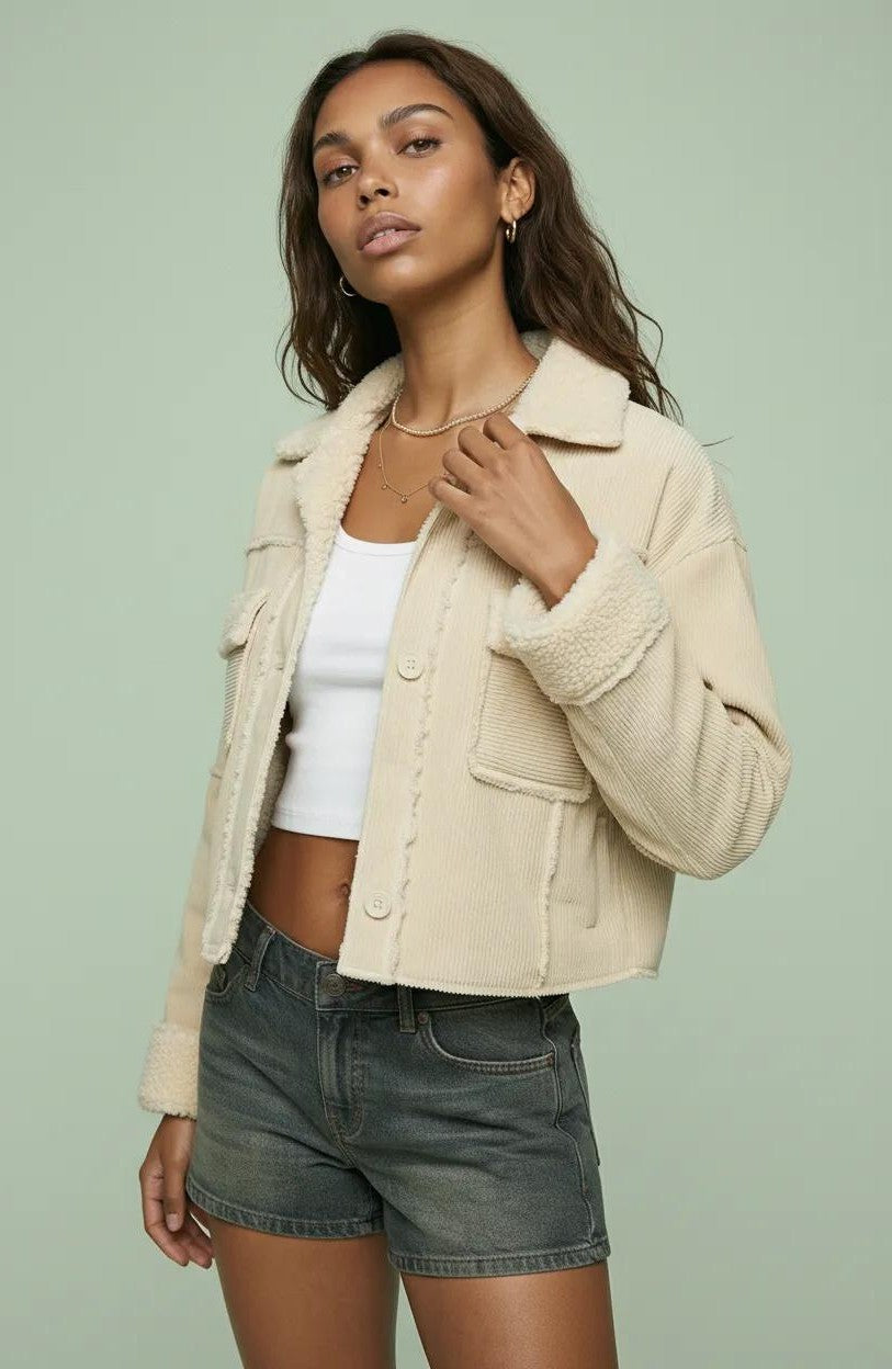 Cropped Sherpa-Lined Utility Jacket