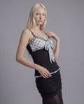 Polka Dot Mesh Camisole Top with Ruffle Trim and Beaded Straps