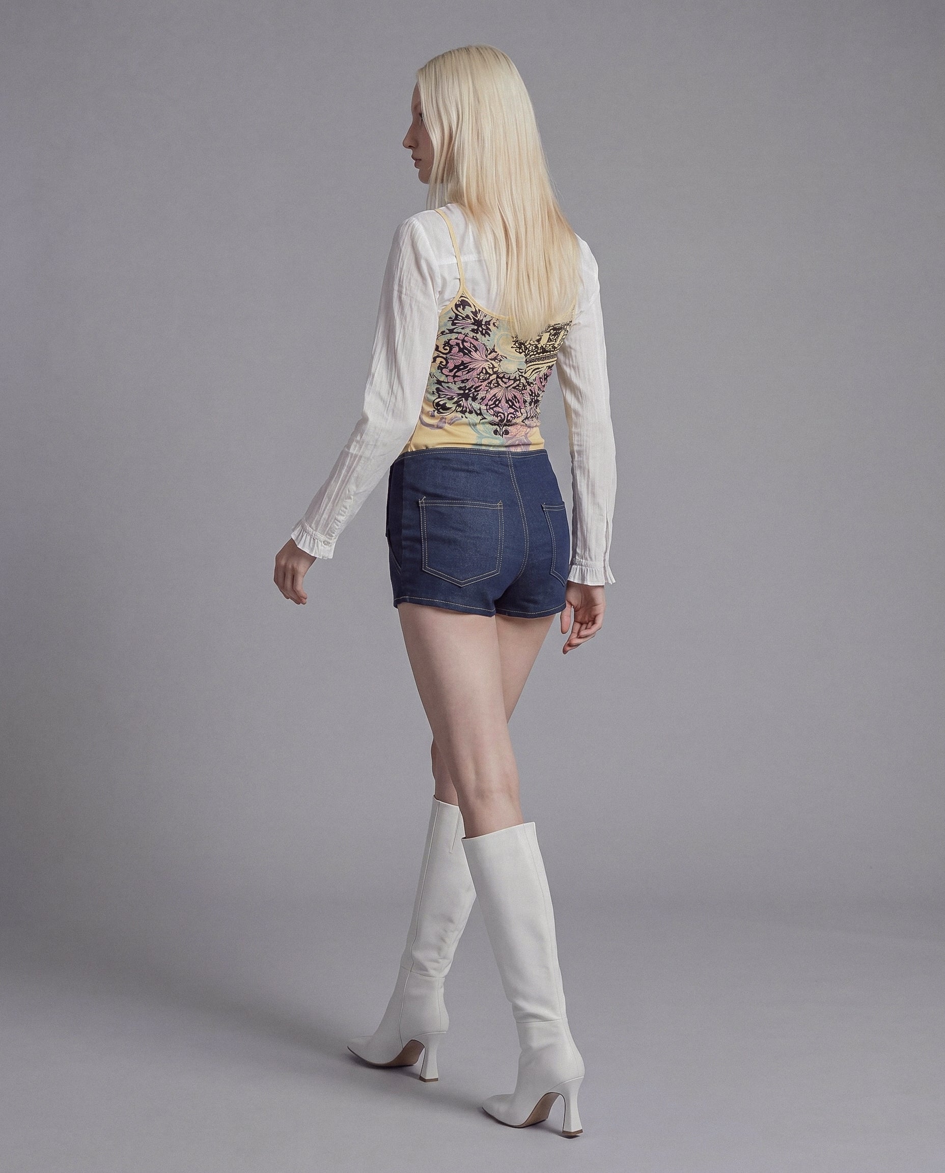 Low Rise Denim Micro Shorts with Foldover Waistband and Contrast Stitch Detail